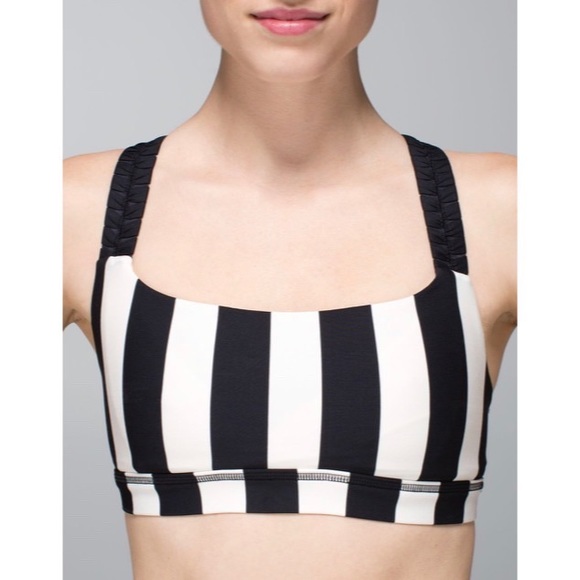Lululemon Inner Heart Bra Stripe Black Angel Wing Flowabunga Black Size 6 - Picture 3 of 9